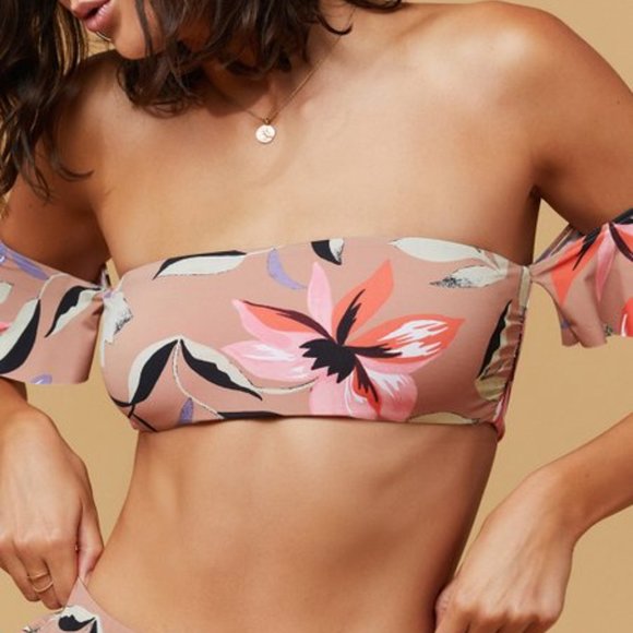 NWT BIKINI LAB RUFFLED FLORAL PRINT OFF THE SHOULDER BANDEAU BIKINI SWIM TOP XXL - Picture 2 of 5